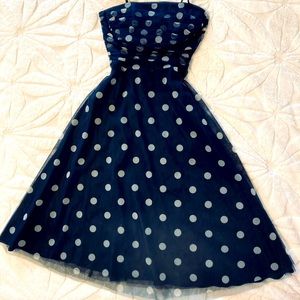 Navy and silver polka dot fit and flare dress size 4P